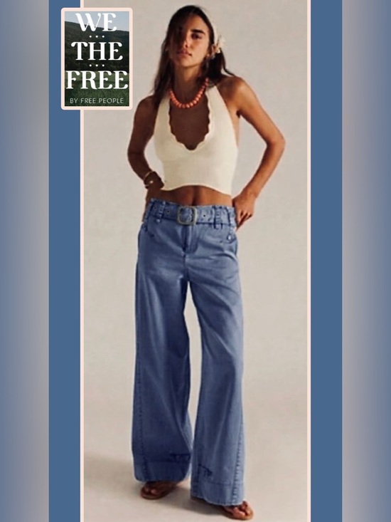 Free People Pants - FREE PEOPLE We The Free Sloane Belted Pants Blue-Topaz Small